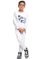 Victor And Jane Cotton Move Graphic Full Sleeves Sweatshirt & Joggers Co-Ord Set - White