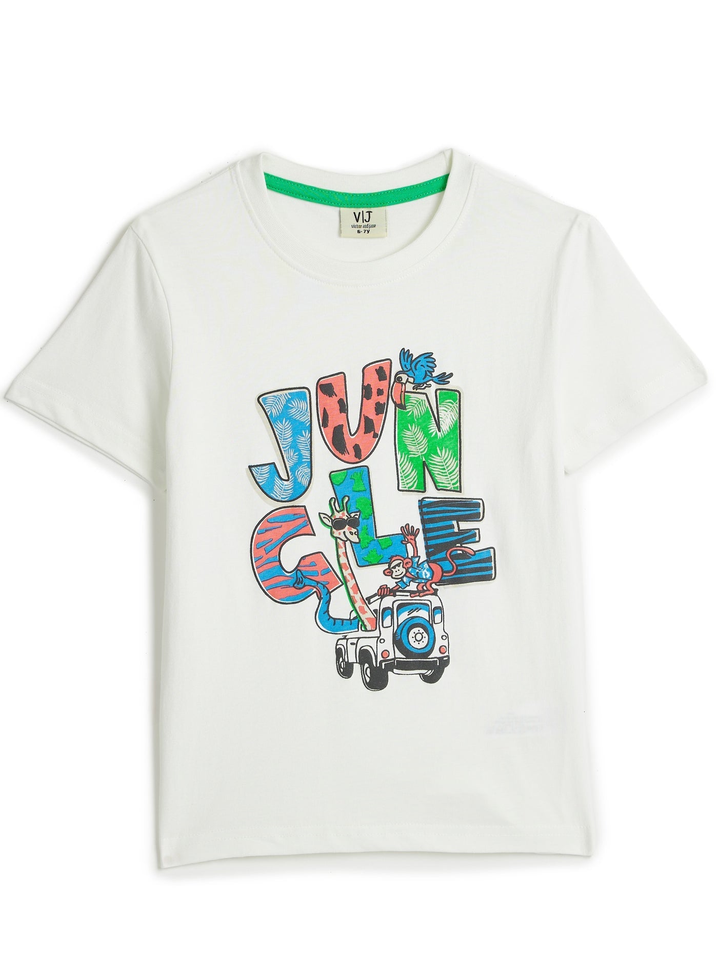 Victor and Jane JR Boys' 2PC Set – Jungle Safari & Day Adventure Theme, White Colour, Comfortable for Summer Wear, 2-3YRS
