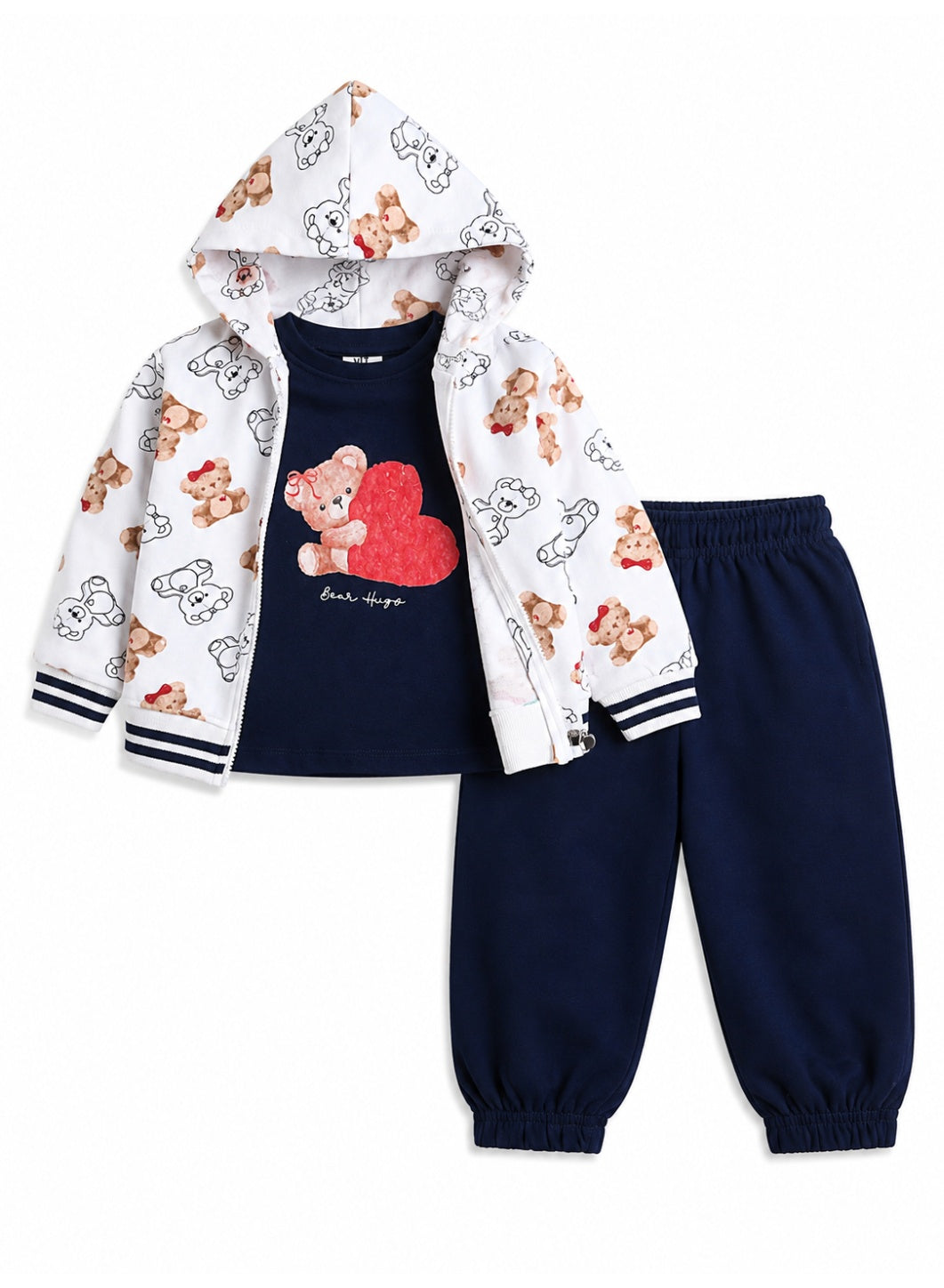 Girls 3-Piece Set – Printed Zip Hoodie, Top & Jogger Pants