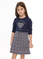 Girls Winter Dress - Floral Applique With Glitter Print