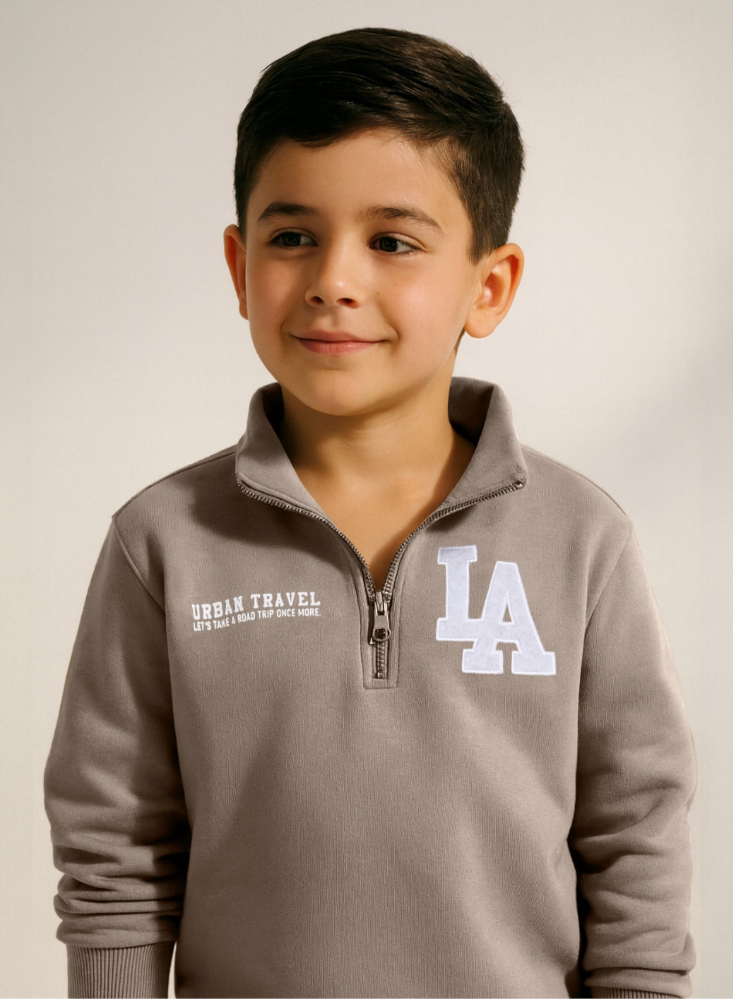 Boys LA Zip-Neck Fleece Tracksuit - Olive Green