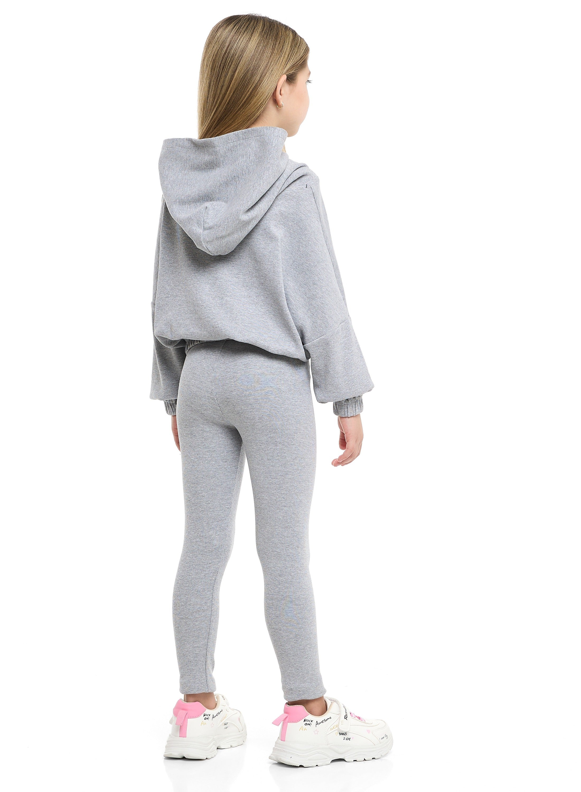 Girls Good Vibes Fleece Tracksuit “ Light Grey 2-Piece Set