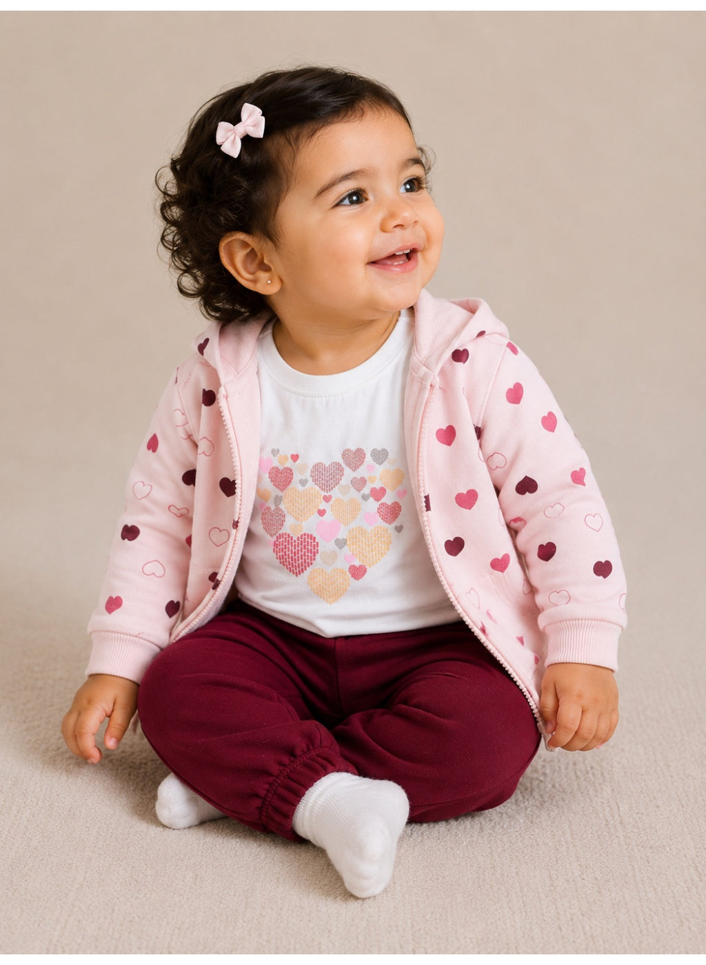 Girls 3-Piece Set – Printed Zip Hoodie, Top & Jogger Pants