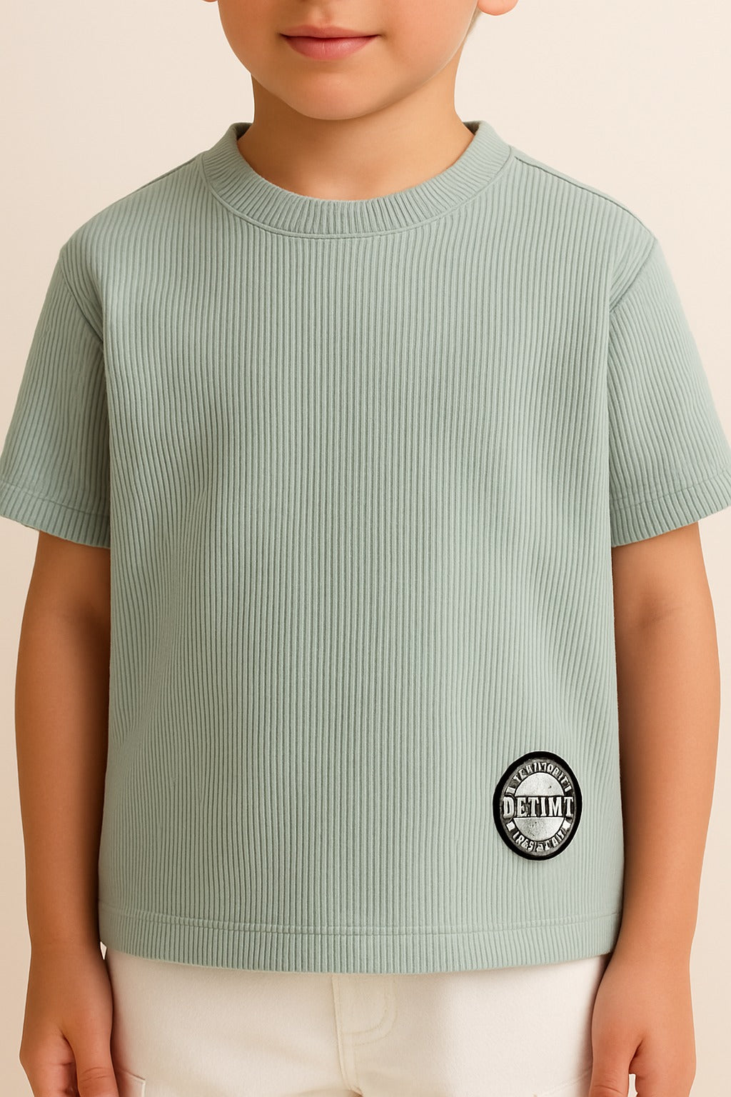 Junior Boys Ribbed Cotton T-Shirt - Light Olive