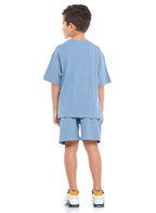 Victor And Jane Boys' Jacquard Powder Blue 2-Piece Outfit With Shirt & Shorts