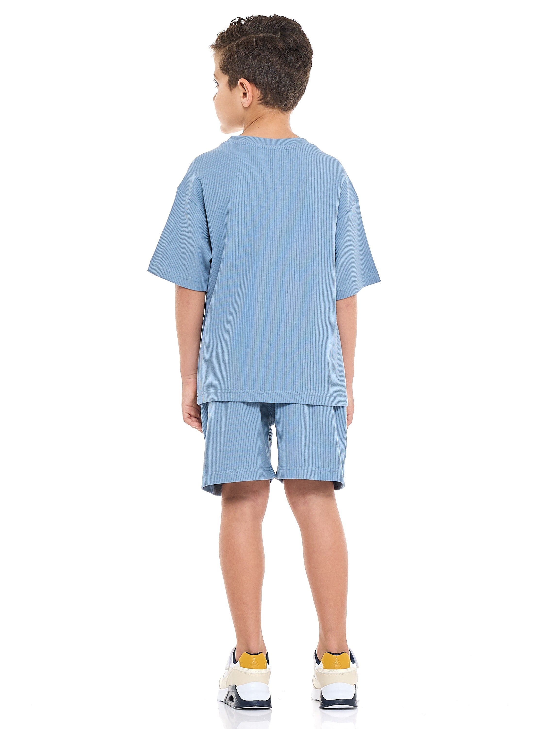Victor And Jane Boys' Jacquard Powder Blue 2-Piece Outfit With Shirt & Shorts