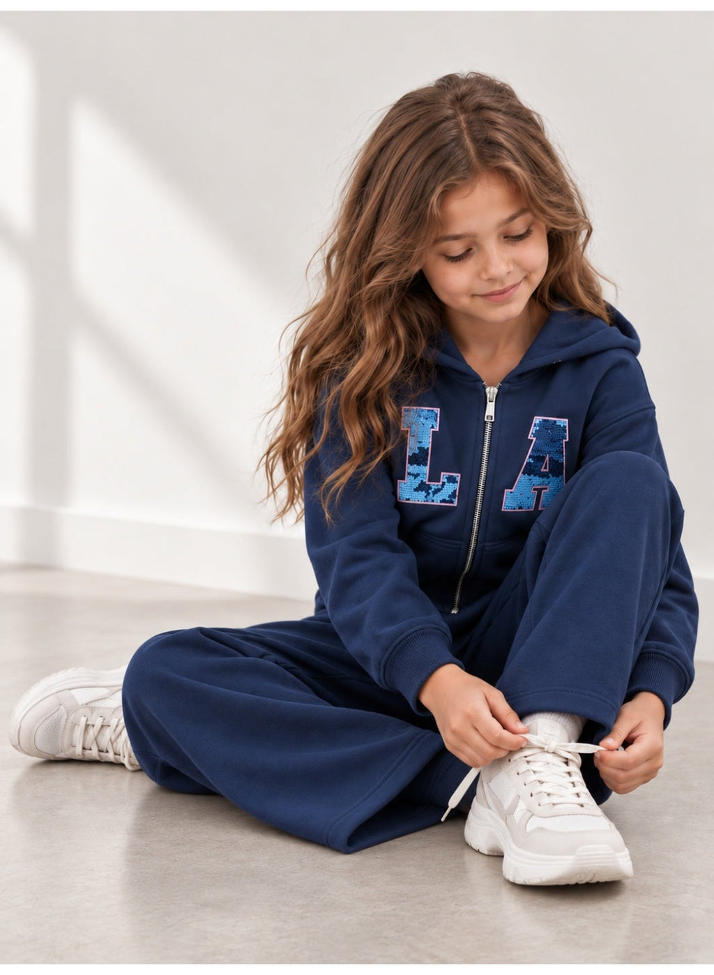 Girls LA Front Zip Sweatshirt Hoodie and Wide Leg Pants Set