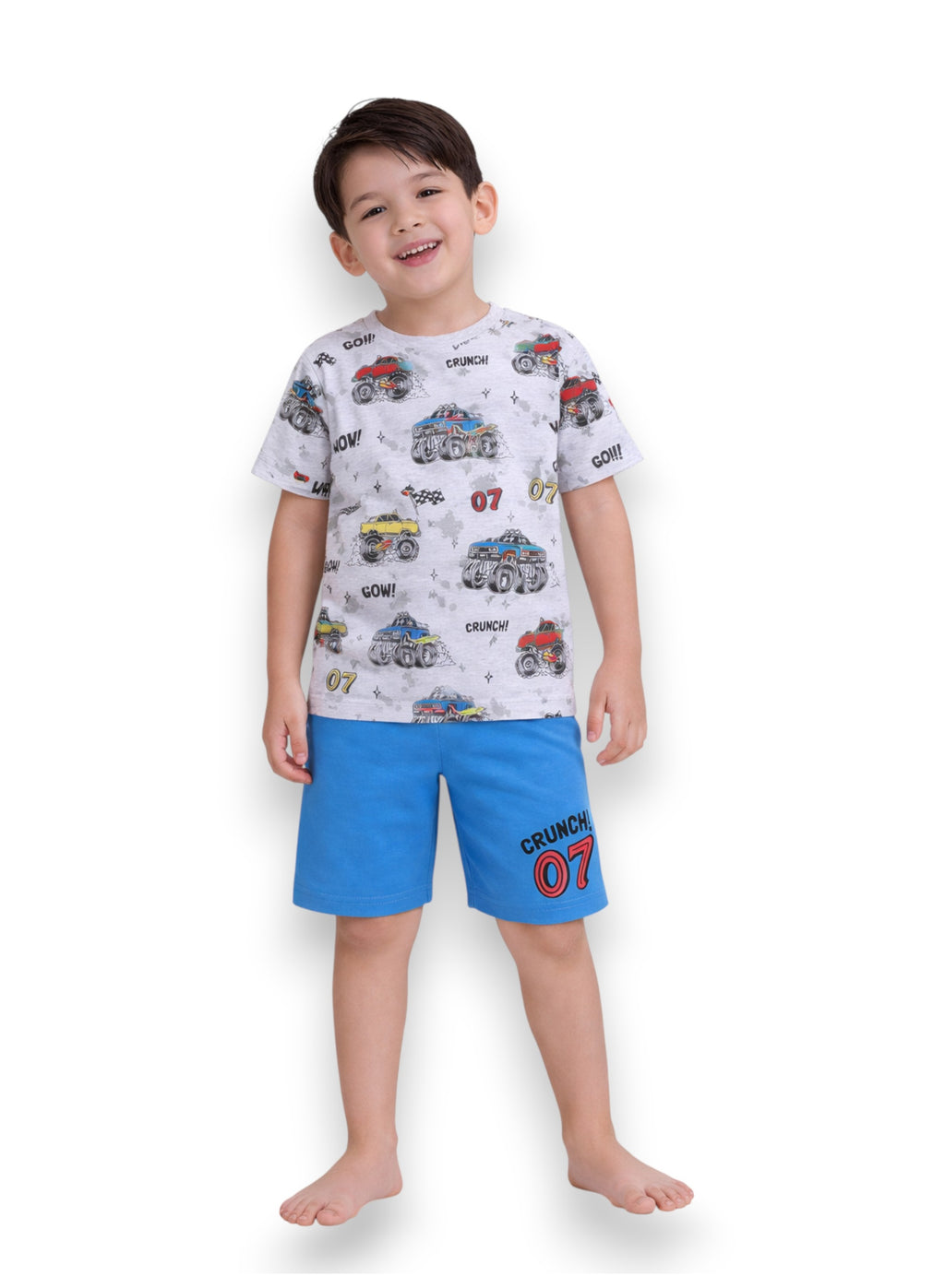 Boys Racing Car Print Cotton Pajama Set “ T-Shirt & Shorts Nightwear