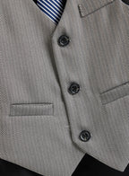 Grey Herringbone Waistcoat And Pant Set With Shirt And Tie