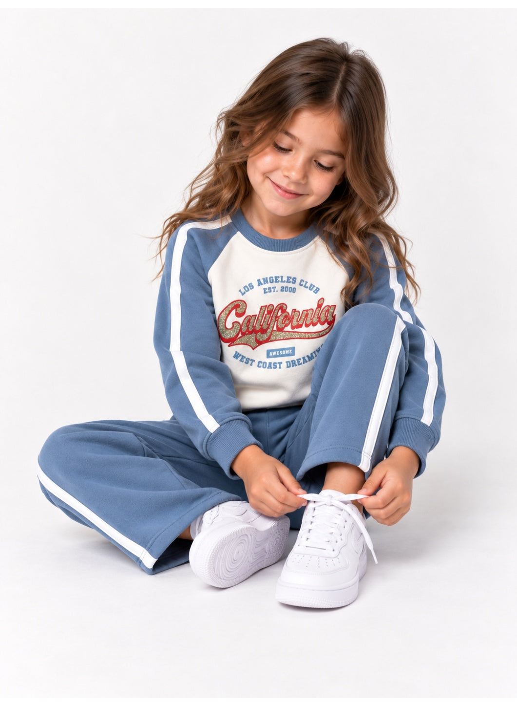 Girls Raglan Sleeve Sweatshirt and Wide Leg Pants Set