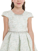 Mint Green/Gold Jacquard High Low Tail Dress With Tulle Mesh