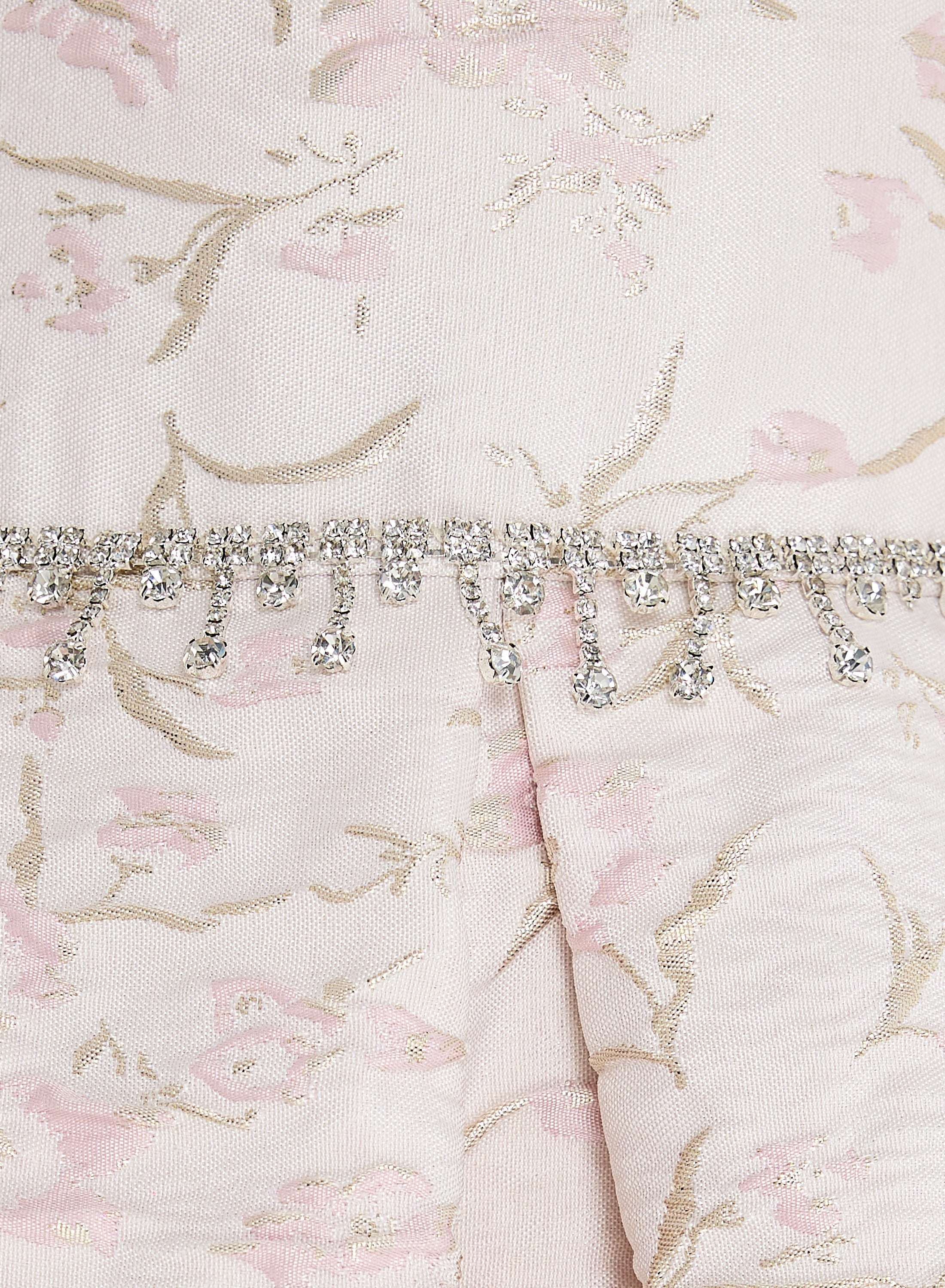 Pink/Gold Jacquard High Low Tail Dres With Tulle Mesh