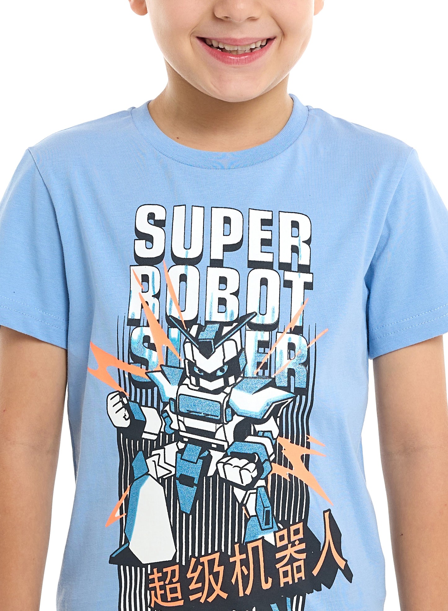 Victor and Jane Boys' 2 Piece Sets with Matching Tshirt And Slogan Print Shorts- Blue and Navy