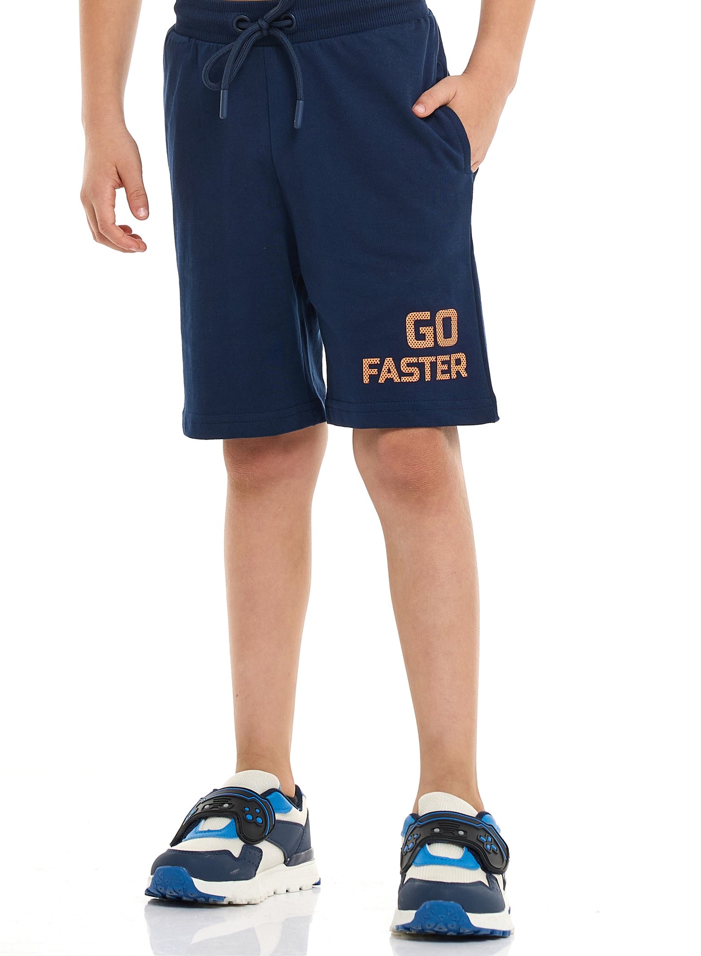 Victor and Jane Boys' 2 Piece Sets with Matching Tshirt And Slogan Print Shorts- Blue and Navy
