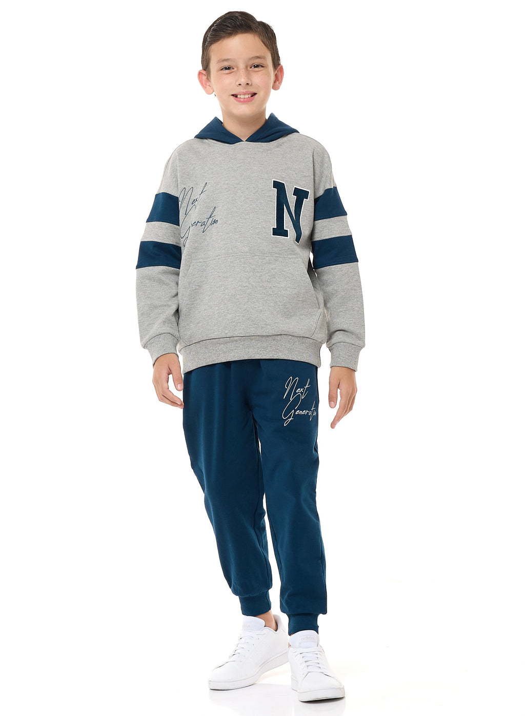Boys' 2-Piece Hoodie And Jogger Set (8-14 Yrs) Grey Mil-Navy