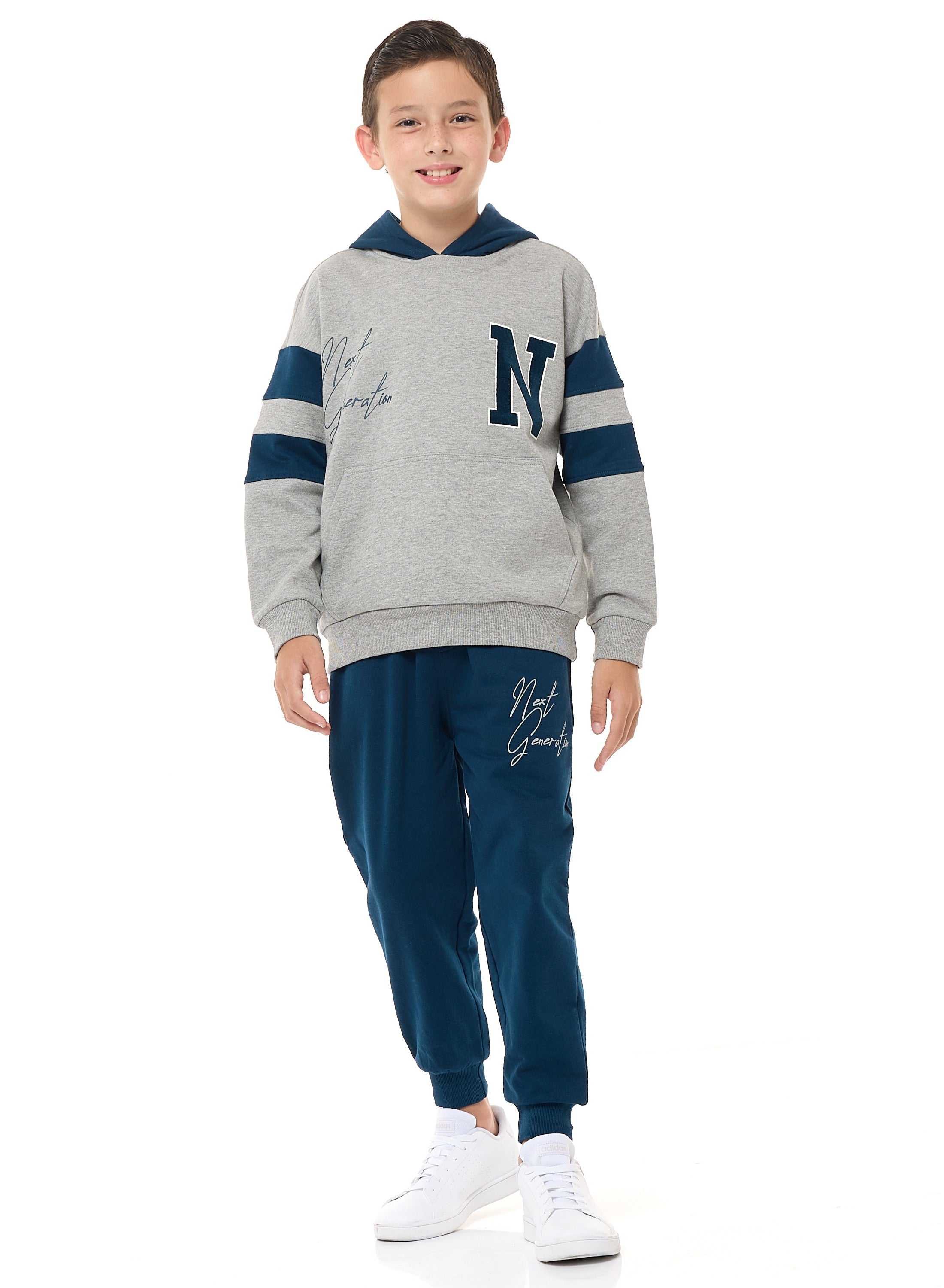 Boys' 2-Piece Hoodie And Jogger Set (8-14 Yrs) Grey Mil-Navy