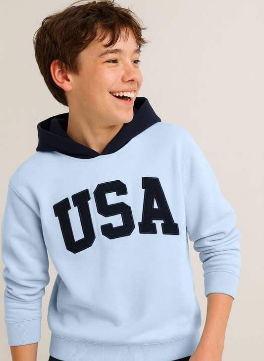 Boys' Dusty Blue USA Embroidered Hoodie