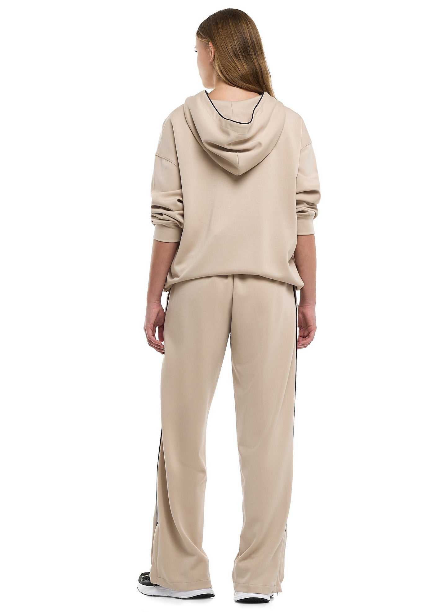 Girls 2 Piece Set - Snap-Hem Wide-Leg Trousers & Hoodie Set - Oatmeal