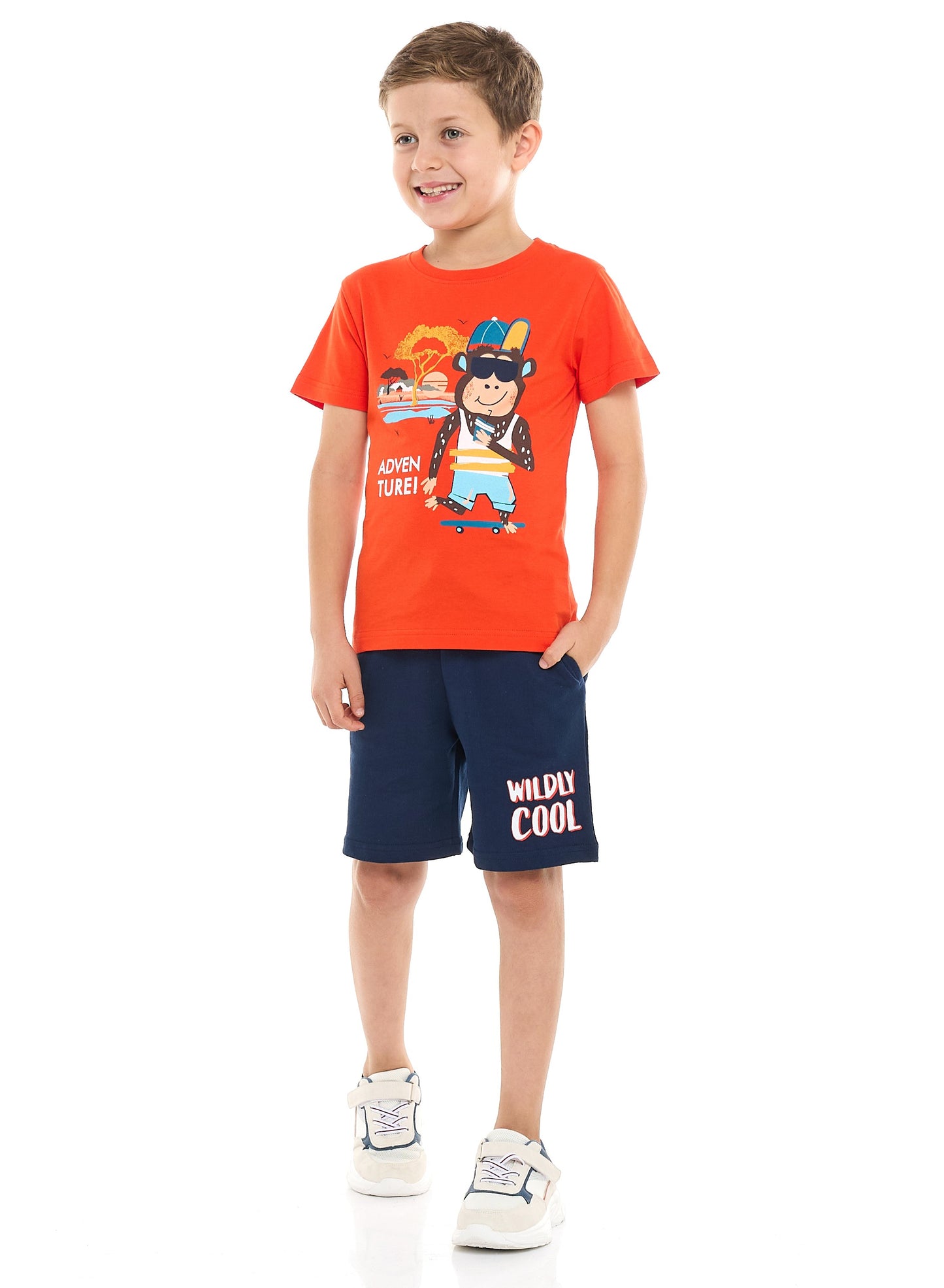 Victor and Jane Boys' 2 Piece Set with Matching Tshirt And Slogan Print Shorts with Elasticated Waist