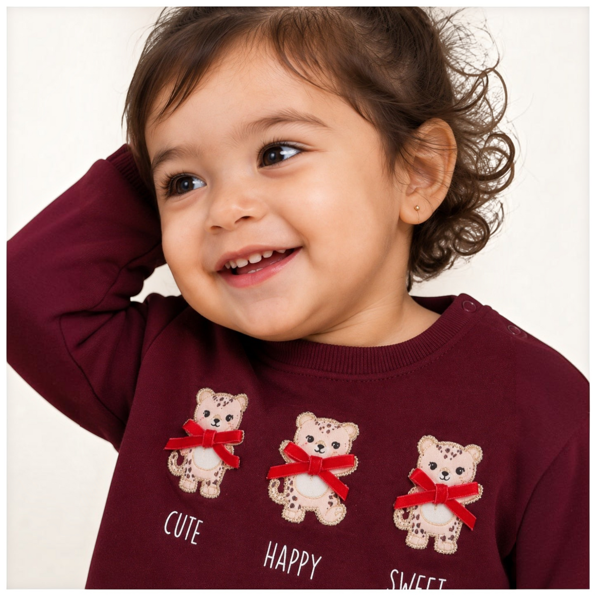 Girls 3-Piece Set – Sweatshirt, Printed Pants & Headband