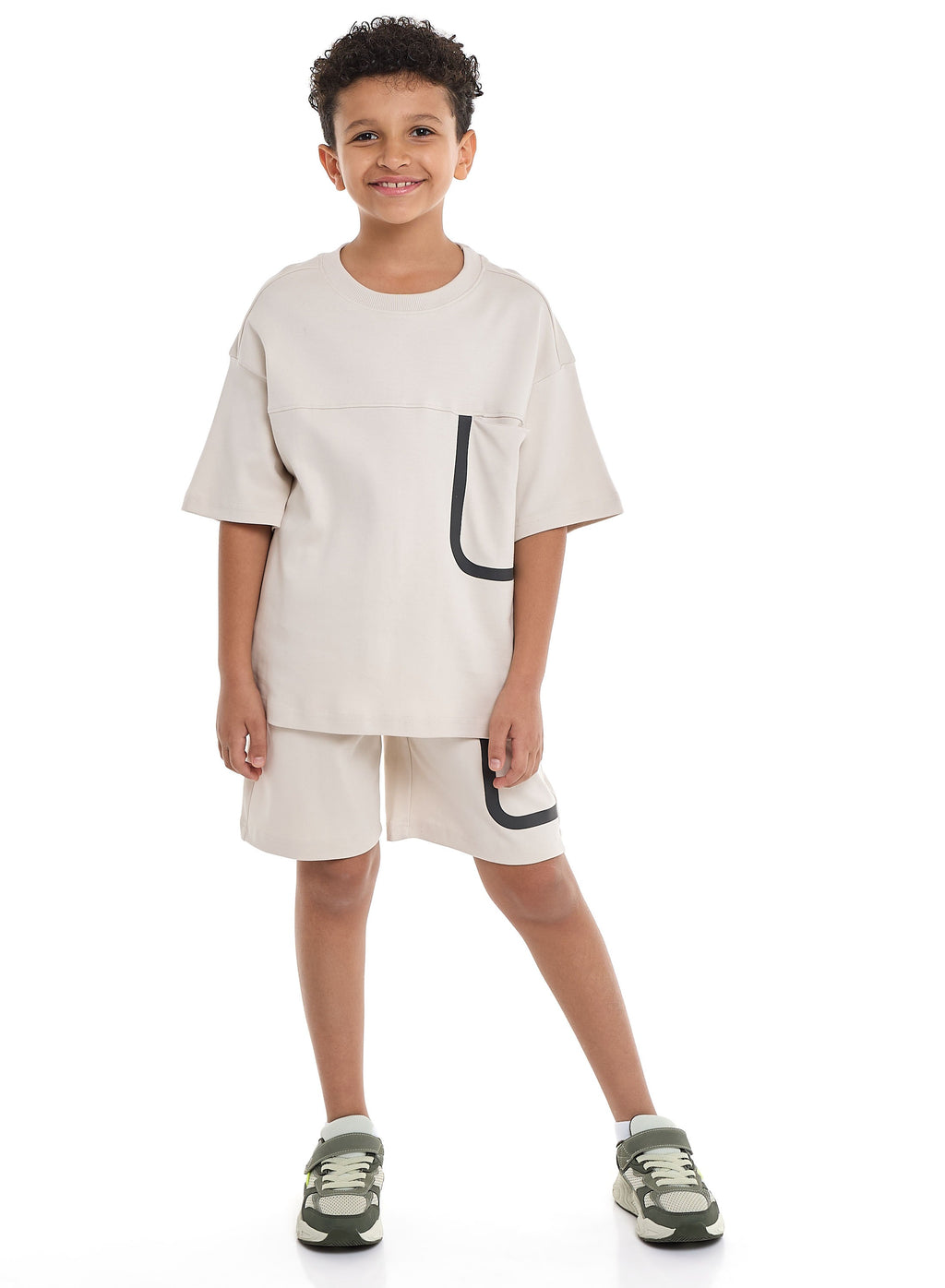 Oversized - Boys' Jacquard 2-Piece Set - T-Shirt And Matching Shorts With Pocket Detail