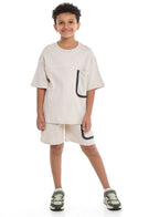 Oversized - Boys' Jacquard 2-Piece Set - T-Shirt And Matching Shorts With Pocket Detail