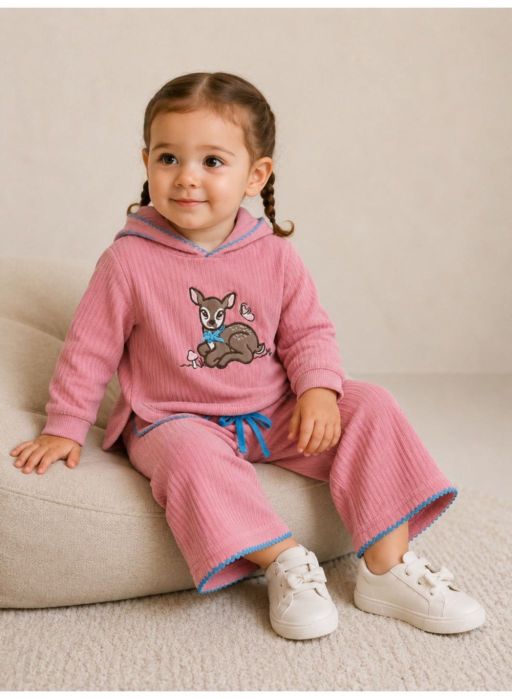 Baby Girls Hoodie and Pants Set with Deer Print
