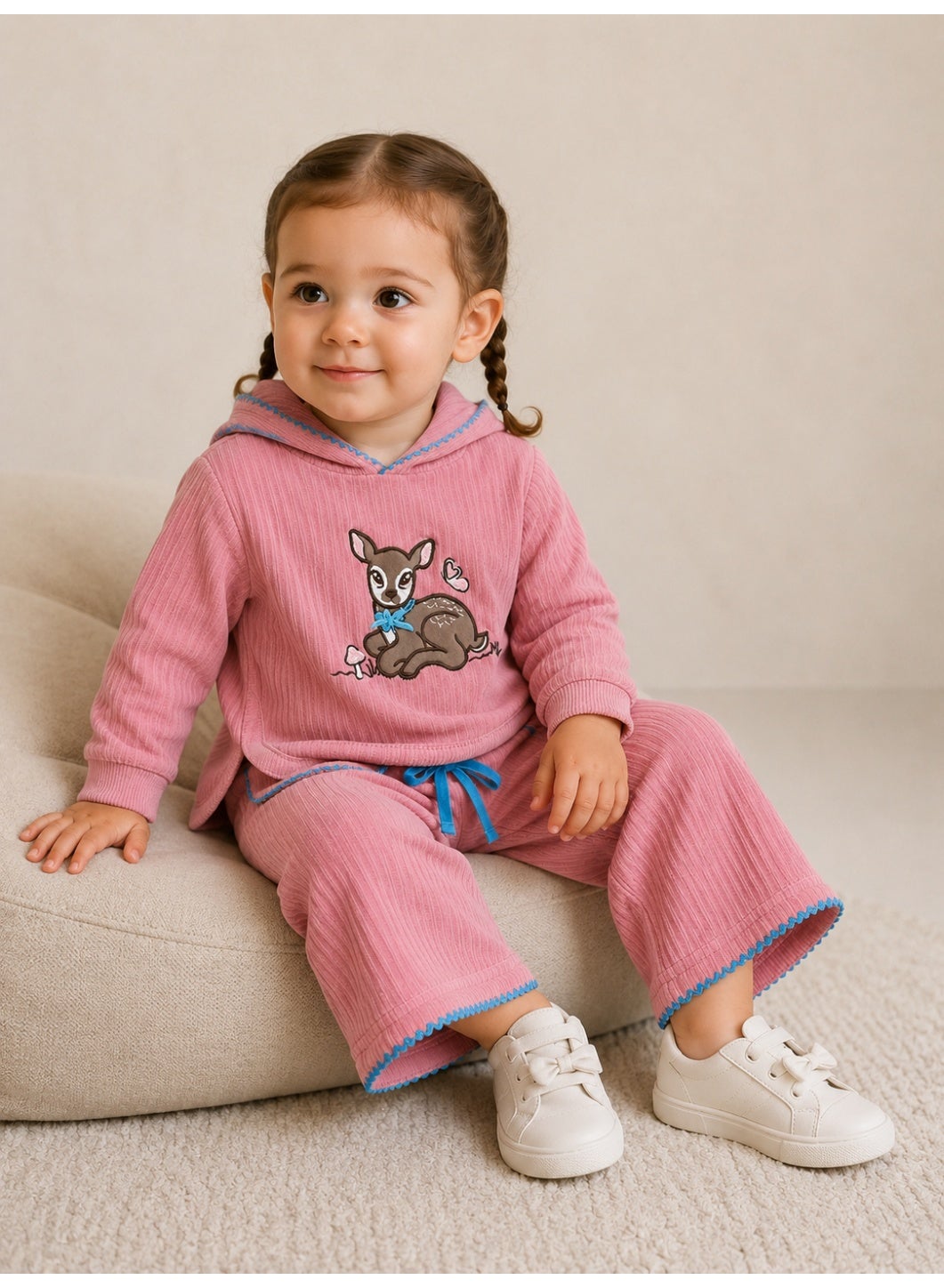 Baby Girls Hoodie and Pants Set with Deer Print