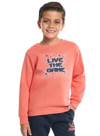 Victor And Jane Cotton Live The Game Graphic Full Sleeves Sweatshirt & Joggers Set - Coral & Navy Blue