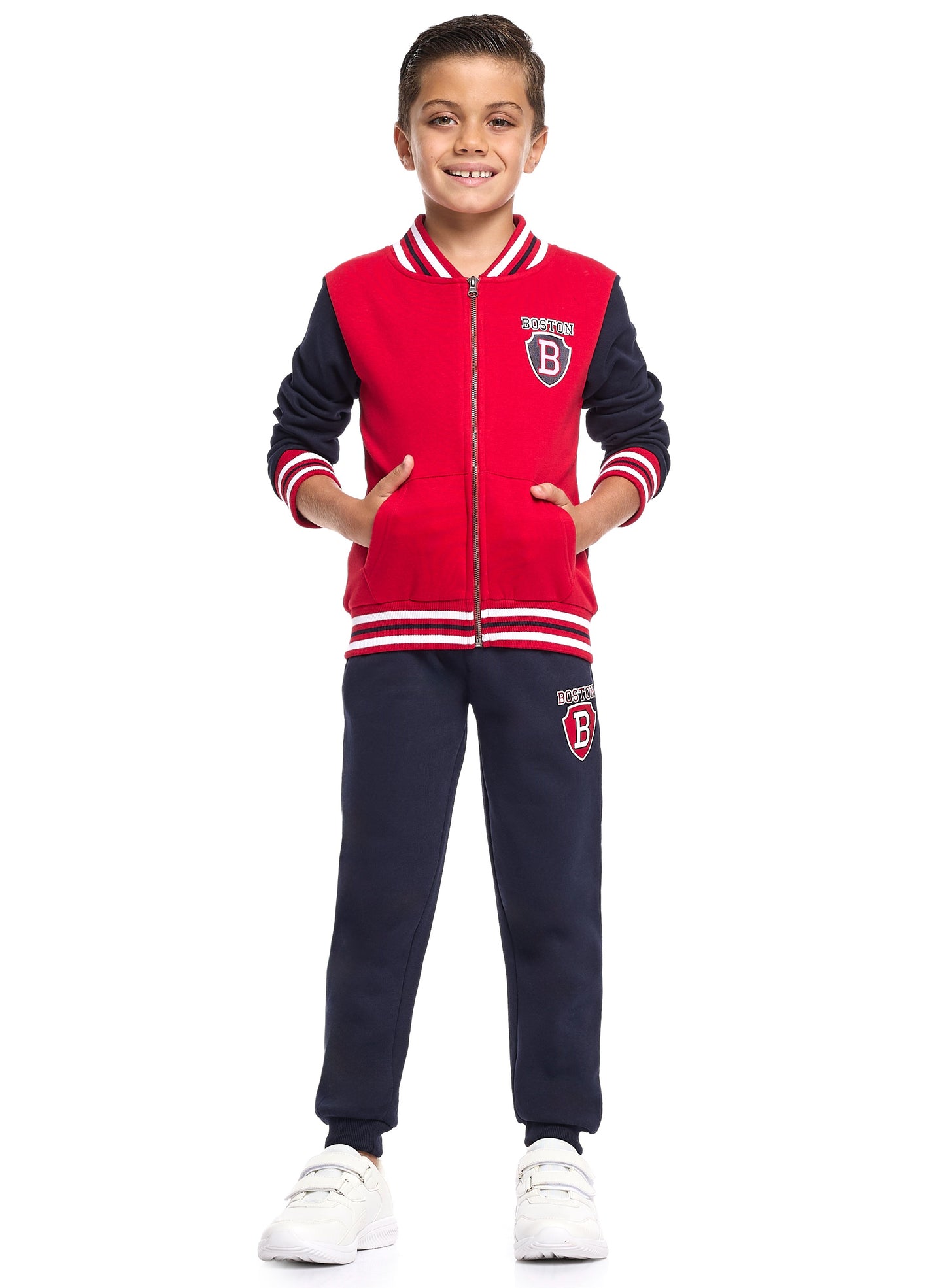 Boys’ 2-Piece Zipper Jacket & Jogger Set – Warm Fleece Outfit with Collar & Side Pockets