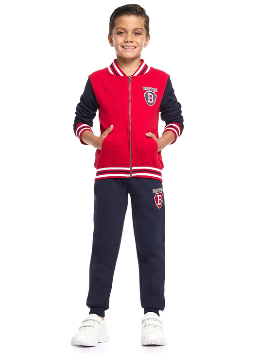 Boys’ 2-Piece Zipper Jacket & Jogger Set – Warm Fleece Outfit with Collar & Side Pockets