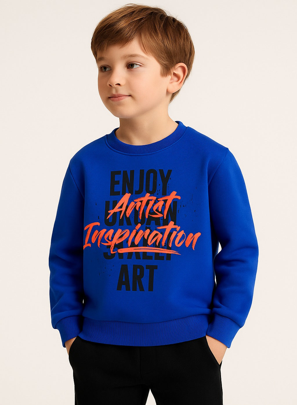 Boys' Printed Crew Neck Sweatshirt “ Blue