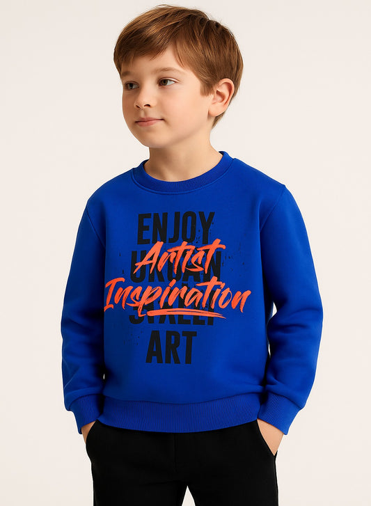 Boys' Printed Crew Neck Sweatshirt – Blue