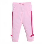 victor and jane light pink girls sweatpants with dark pink side stripes and decorative bows at the cuffs