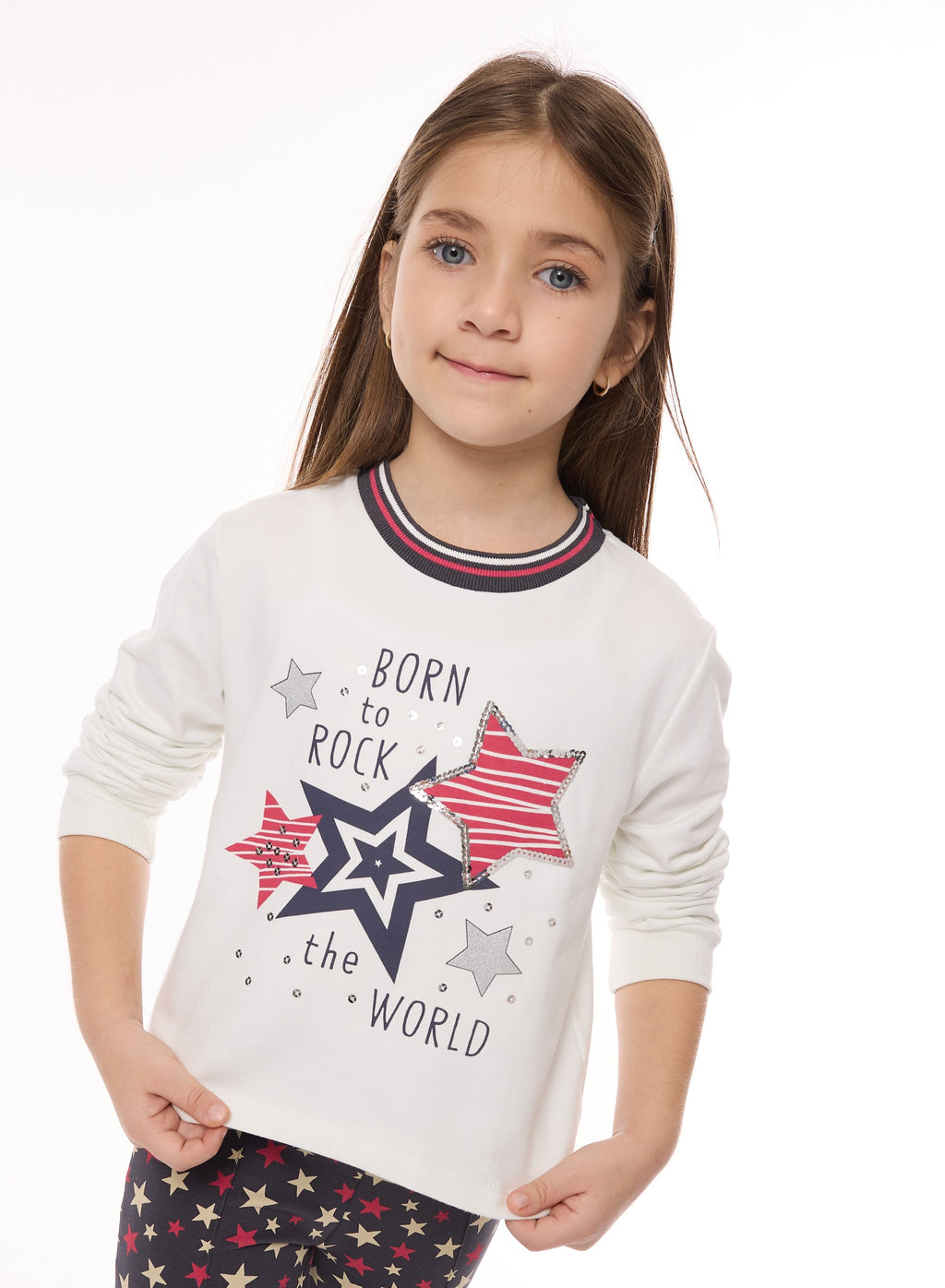 Embellished Star Top With Printed Flared Leggings