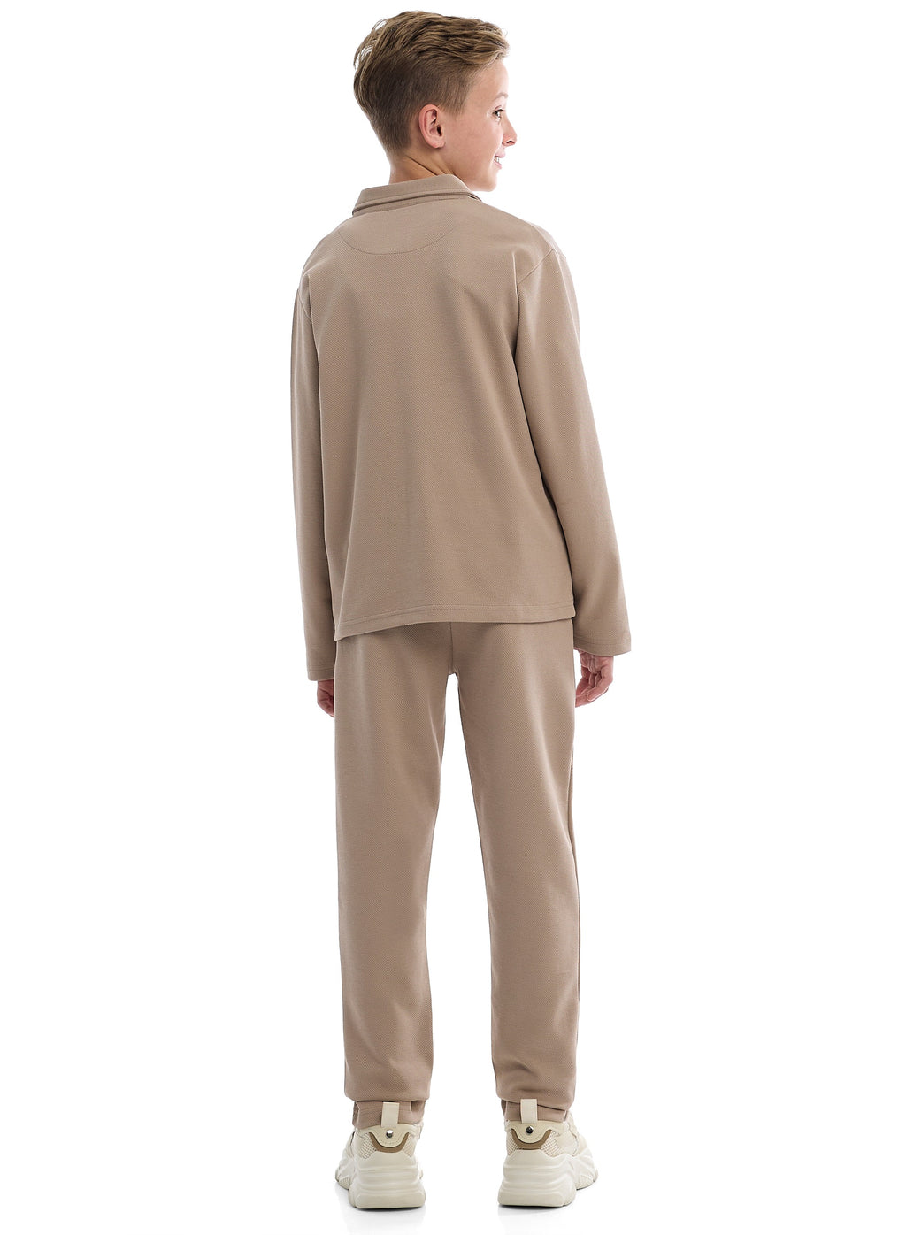Boys Beige Twill Shirt-Style Co-Ord Set With Front Pockets &Amp; Zip Closure “ Smart Casual Outfit