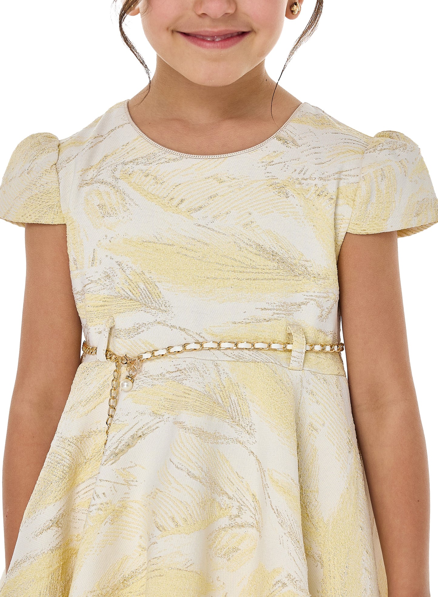 Girls Chic Yellow/Gold Jacquard & Tulle Party Dress