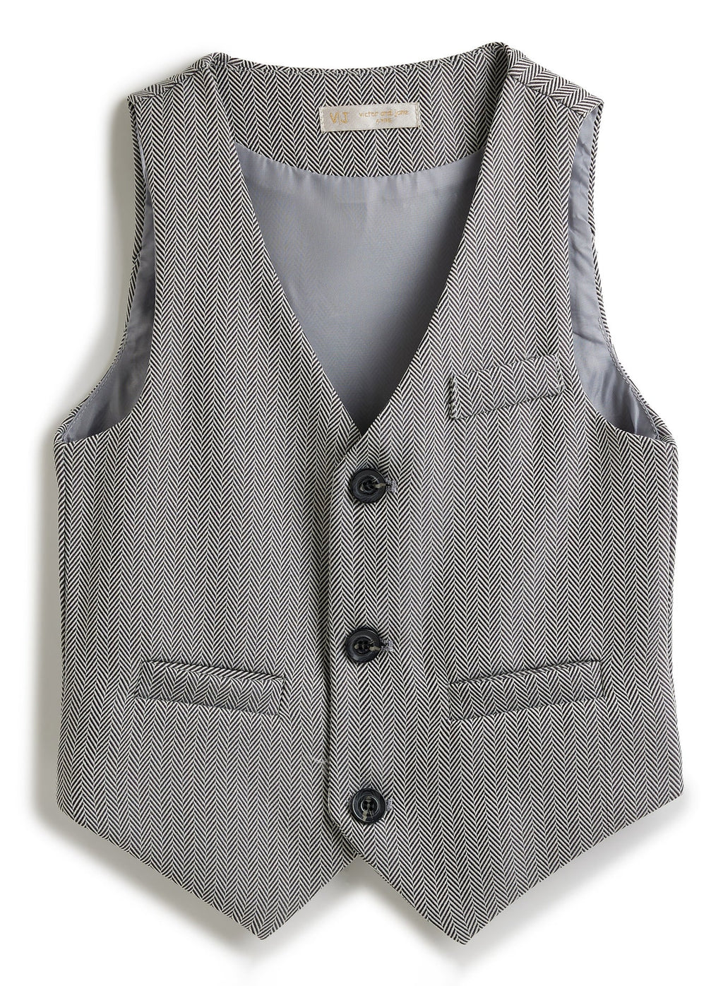 Grey Herringbone Waistcoat And Pant Set With Shirt And Tie