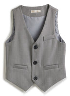 Grey Herringbone Waistcoat And Pant Set With Shirt And Tie