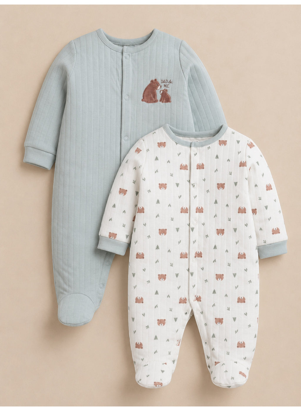 Baby Boys Quilted Footed Coveralls 2-Piece Pack with Bear Print