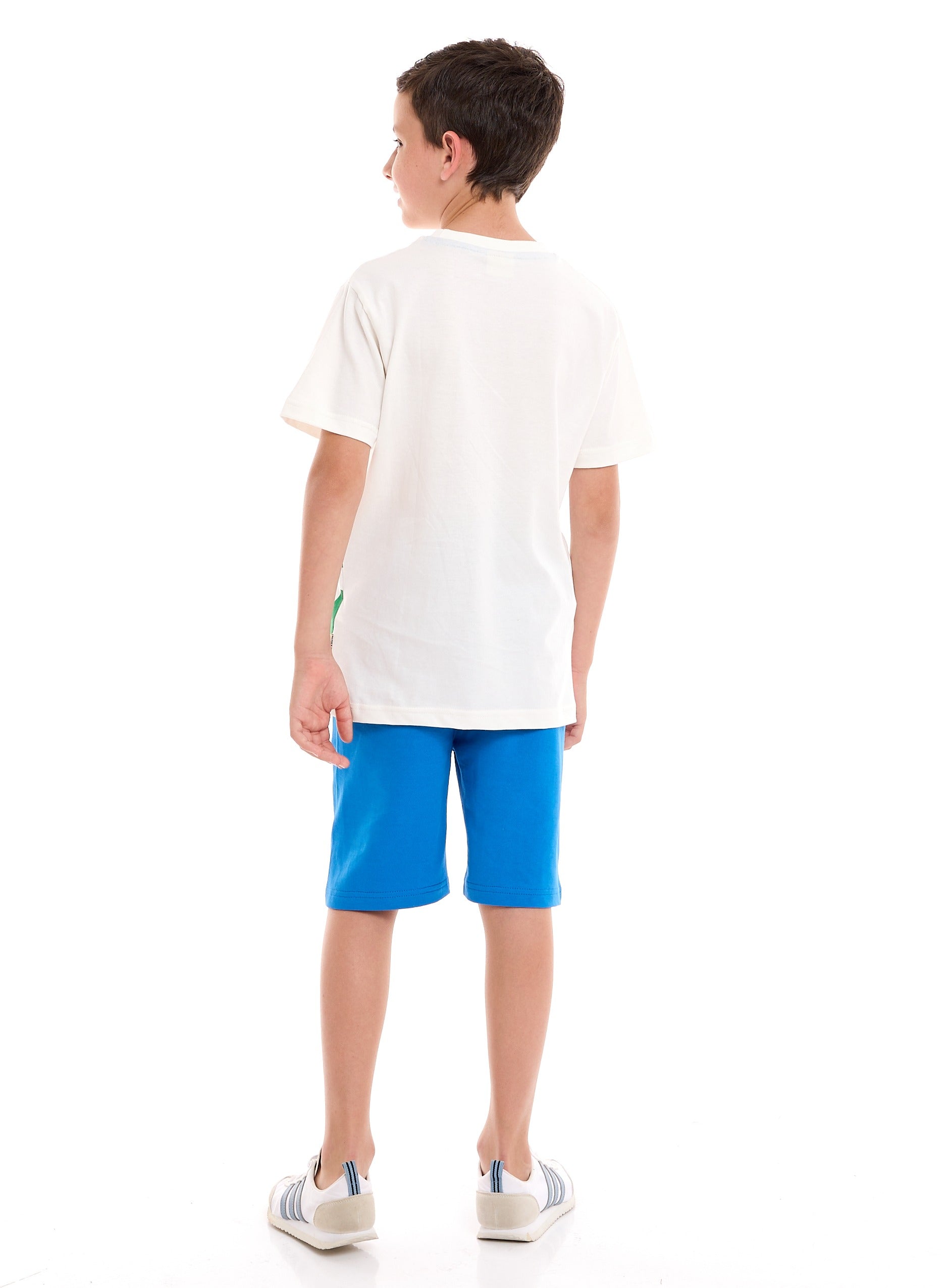 Victor and Jane Cotton Graphic Short Sleeve T-Shirt & Shorts Set - Blue & White
