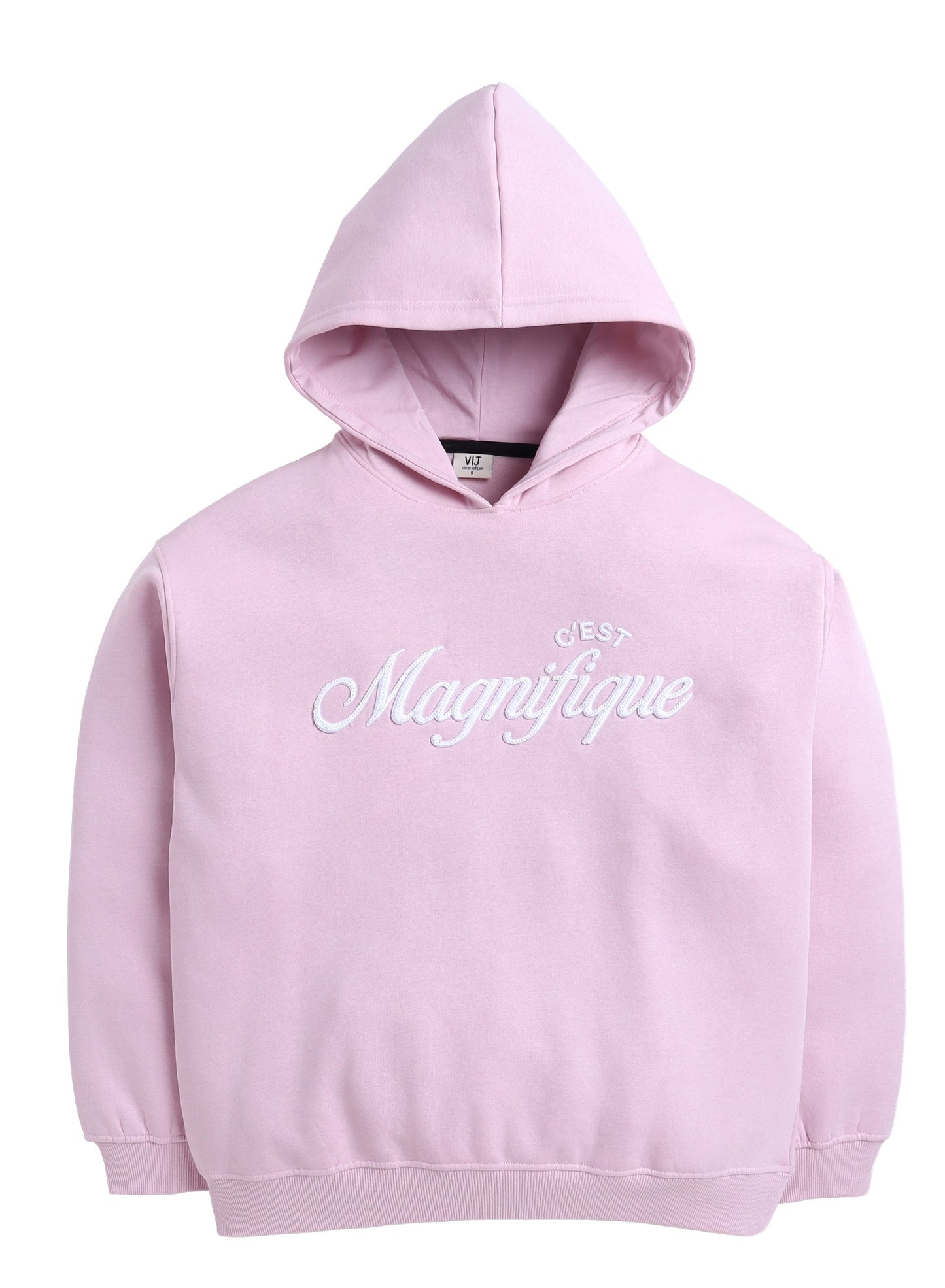 “C'est Magnifique” Graphic Hoodie for Girls – Blush Pink | 100% Cotton Fleece |