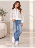 Girls Floral Lace full Zip Bomber Casual Jacket