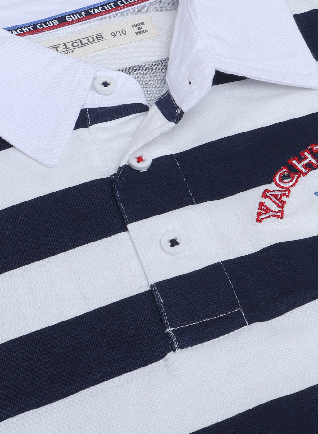 Victor & Jane Cotton Racing Embroidered & Striped Short Sleeves Polo T-Shirt - Blue/White/Red