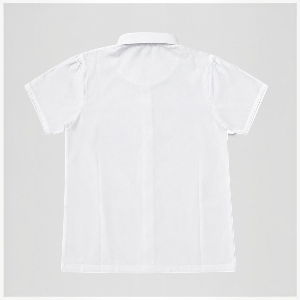 victor and jane white junior girls short sleeve collared shirt with a clean back view