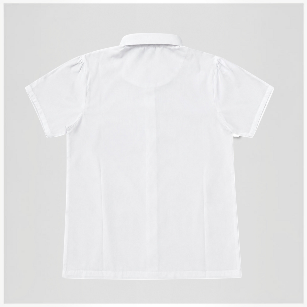victor and jane white junior girls short sleeve collared shirt with a clean back view