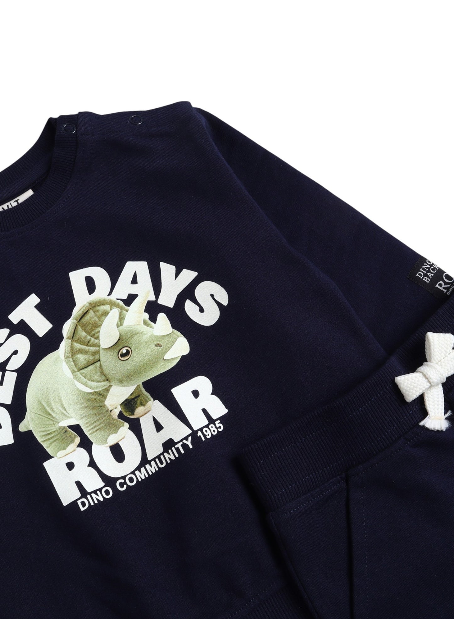 Infant Boys “Best Days Roar” Fleece Tracksuit – Navy 2-Piece Set