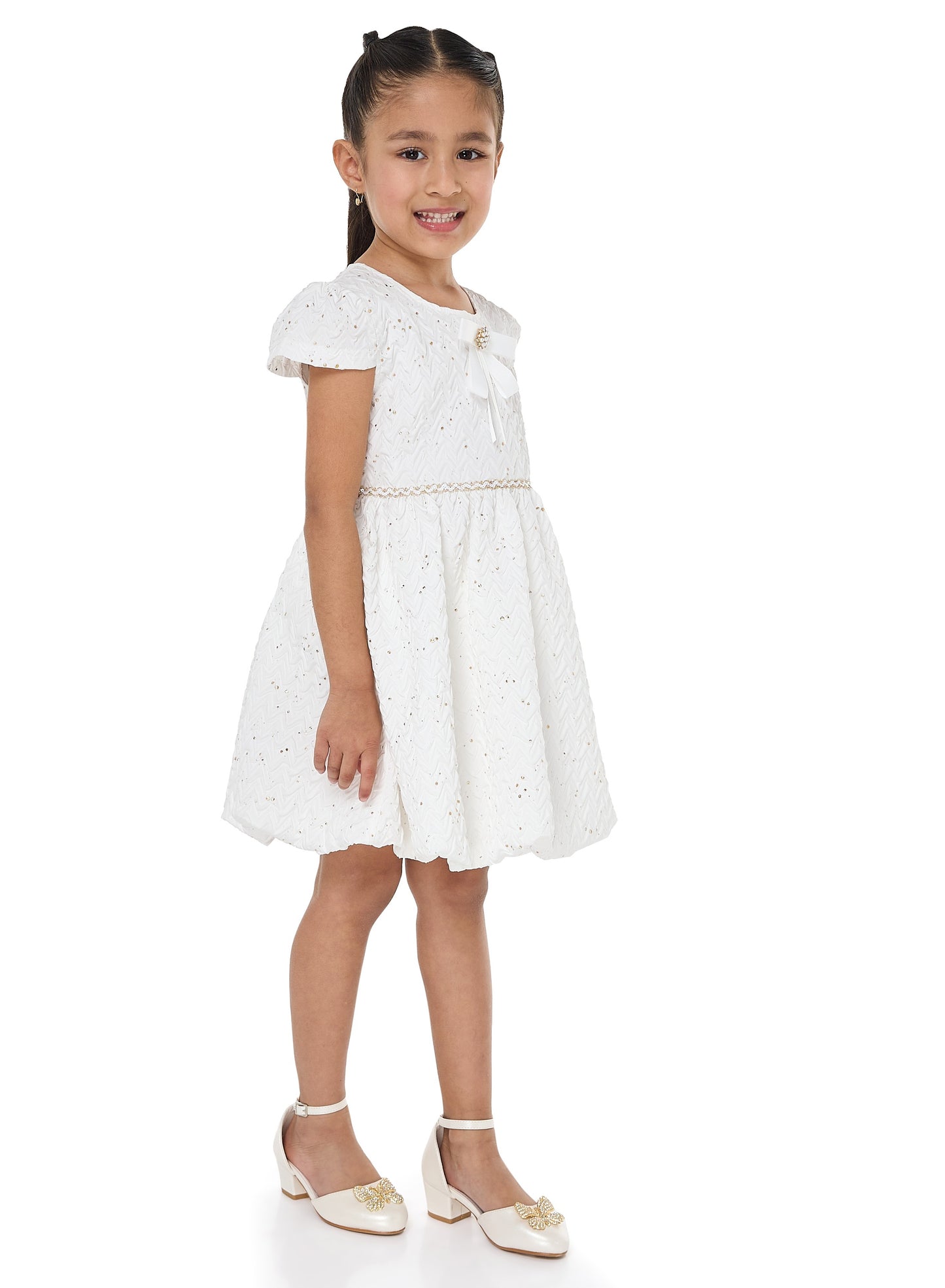 Ivory/Gold Bow Jacquard Dress