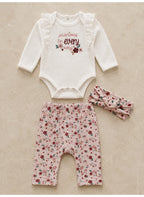 Baby Girls Long Sleeve Bodysuit and Floral Pants Set with Headband (3-Piece)