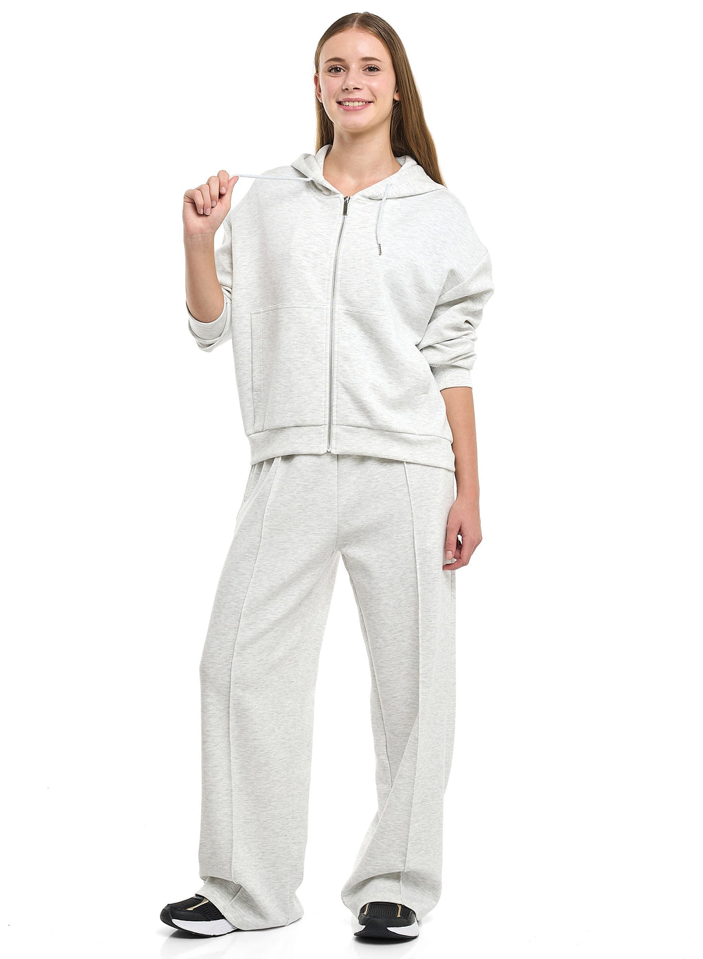 2 Piece Set-  Zip-Front Hoodie & Wide-Leg Trousers Set